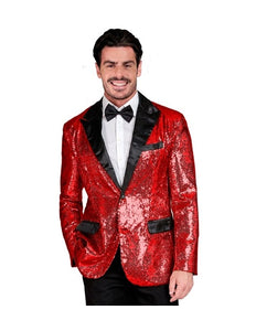 E-Carnavalskleding.nl Paillettencolbert rood met satijnen revers/zakken