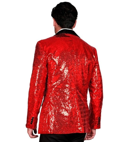 E-Carnavalskleding.nl Paillettencolbert rood met satijnen revers/zakken