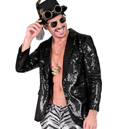 E-Carnavalskleding.nl Paillettencolbert zwart Donny