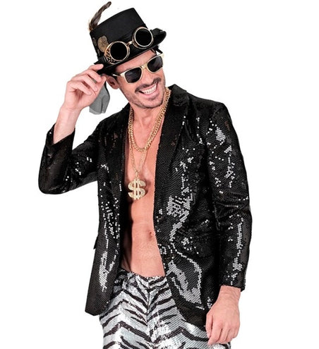 E-Carnavalskleding.nl Paillettencolbert zwart Donny