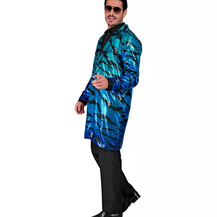 E-Carnavalskleding.nl Paillettenjas blauwe golven
