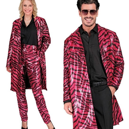 E-Carnavalskleding.nl Paillettenjas dierenprint roze