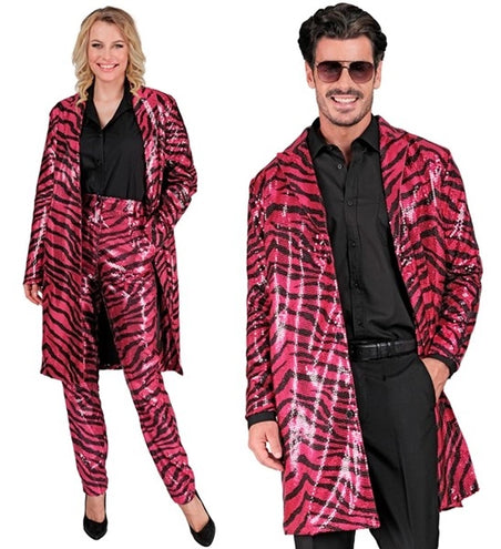 E-Carnavalskleding.nl Paillettenjas dierenprint roze