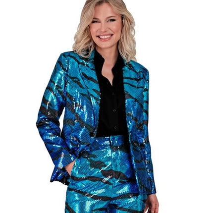 E-Carnavalskleding.nl Paillettenjas golven in blauw