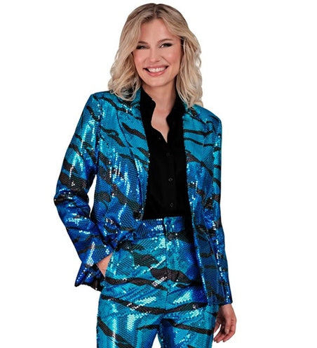 E-Carnavalskleding.nl Paillettenjas golven in blauw