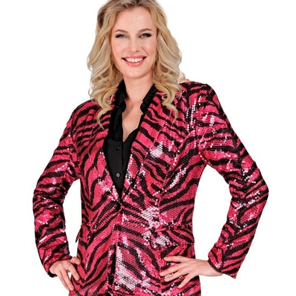 E-Carnavalskleding.nl Paillettenjas in dierenprint roze