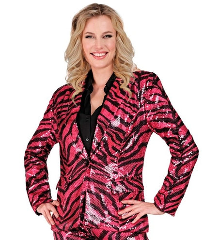 E-Carnavalskleding.nl Paillettenjas in dierenprint roze