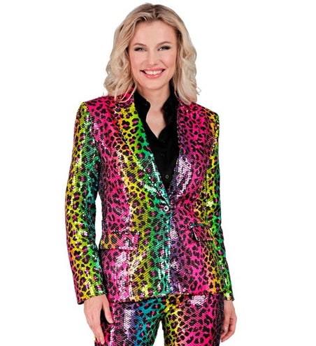 E-Carnavalskleding.nl Paillettenjas luipaard regenboog