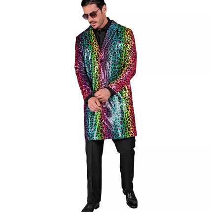 E-Carnavalskleding.nl Paillettenjas regenboog luipaard