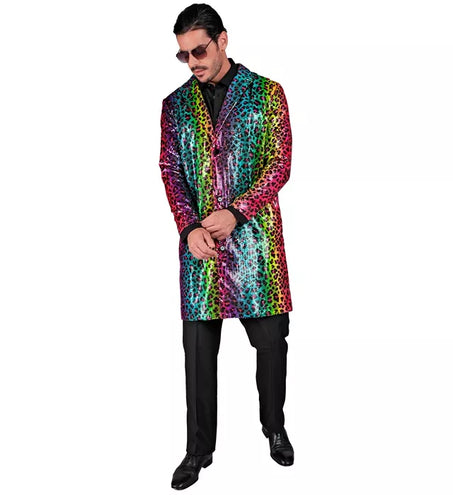 E-Carnavalskleding.nl Paillettenjas regenboog luipaard