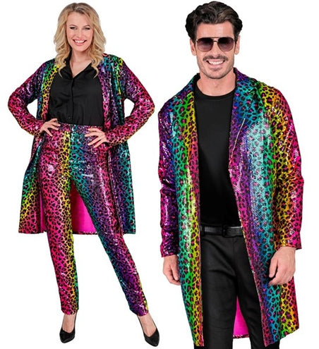 E-Carnavalskleding.nl Paillettenjas regenboog luipaard