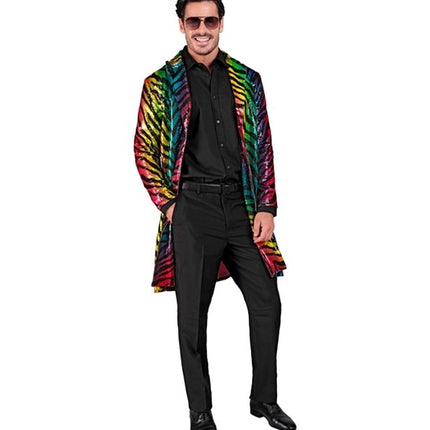 E-Carnavalskleding.nl Paillettenjas tijger regenboog