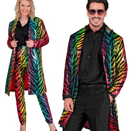 E-Carnavalskleding.nl Paillettenjas tijger regenboog