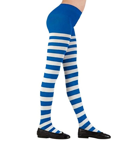 E-Carnavalskleding.nl Panty blauw/wit gestreept  Liv