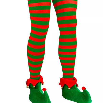 E-Carnavalskleding.nl Panty gestreept groen / rood Elf