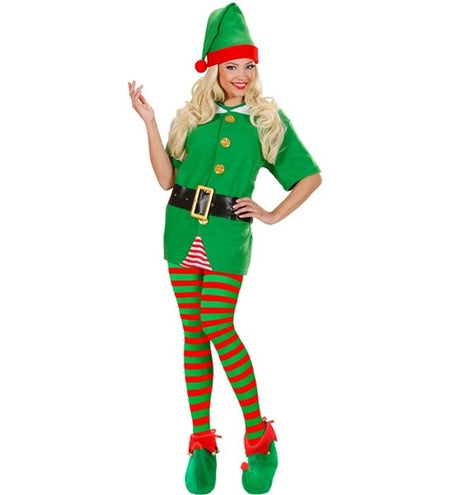 E-Carnavalskleding.nl Panty gestreept groen / rood one size Elf