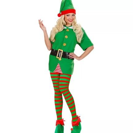 E-Carnavalskleding.nl Panty gestreept groen / rood one size Elf