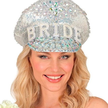 E-Carnavalskleding.nl Pet bruid met juwelen glitter zilver hoed Luuk