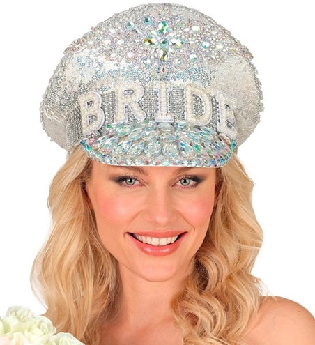E-Carnavalskleding.nl Pet bruid met juwelen glitter zilver hoed Luuk