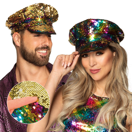 E-Carnavalskleding.nl Pet Kapitein regenboog goud