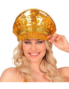 E-Carnavalskleding.nl Pet met juwelen en pailletten goud hoed Roos