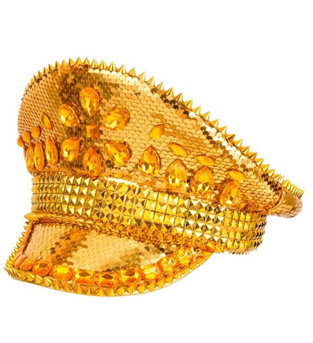 E-Carnavalskleding.nl Pet met juwelen en pailletten goud hoed Roos