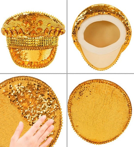 E-Carnavalskleding.nl Pet met juwelen en pailletten goud hoed Roos
