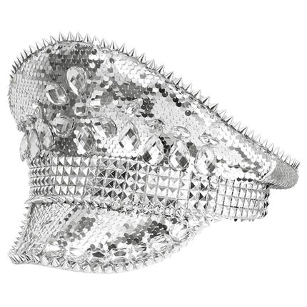 E-Carnavalskleding.nl Pet met juwelen en pailletten zilver hoed Nora