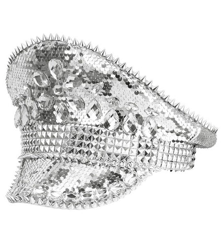 E-Carnavalskleding.nl Pet met juwelen en pailletten zilver hoed Nora