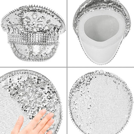 E-Carnavalskleding.nl Pet met juwelen en pailletten zilver hoed Nora