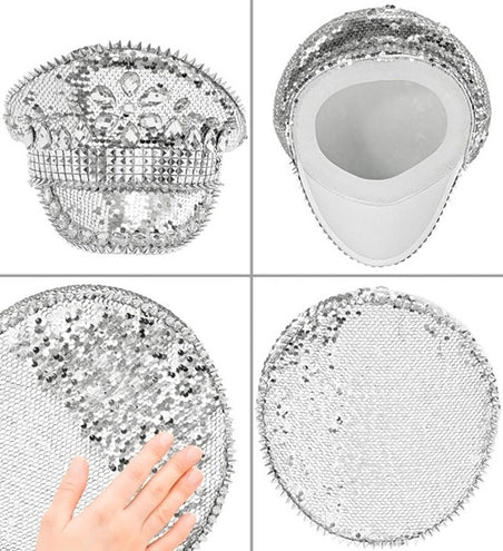 E-Carnavalskleding.nl Pet met juwelen en pailletten zilver hoed Nora