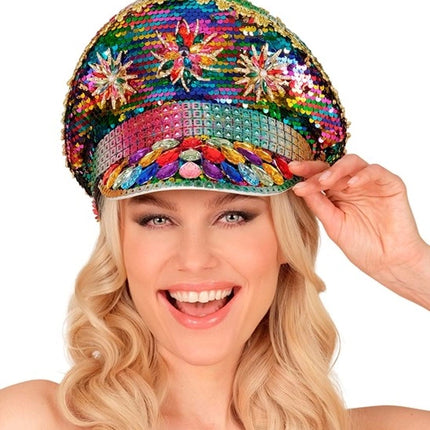 E-Carnavalskleding.nl Pet pride met juwelen pailletten regenboog hoed Julia