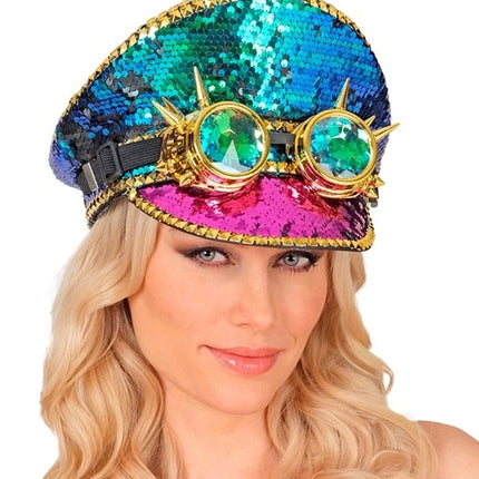 E-Carnavalskleding.nl Pet steampunk met kaleidoscoop bril hoed Goos