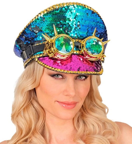 E-Carnavalskleding.nl Pet steampunk met kaleidoscoop bril hoed Goos