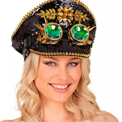 E-Carnavalskleding.nl Pet steampunk met kaleidoscoop bril hoed Guus