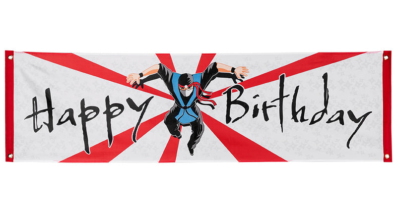 E-Carnavalskleding.nl Polyester banner Ninja 'Happy birthday'