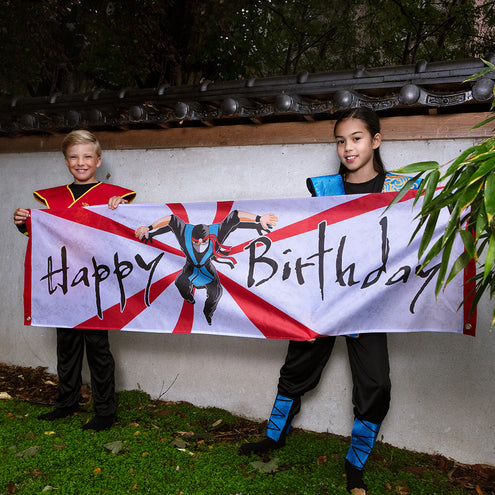 E-Carnavalskleding.nl Polyester banner Ninja 'Happy birthday'