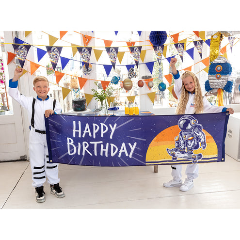 E-Carnavalskleding.nl Polyester banner Space 'Happy birthday'