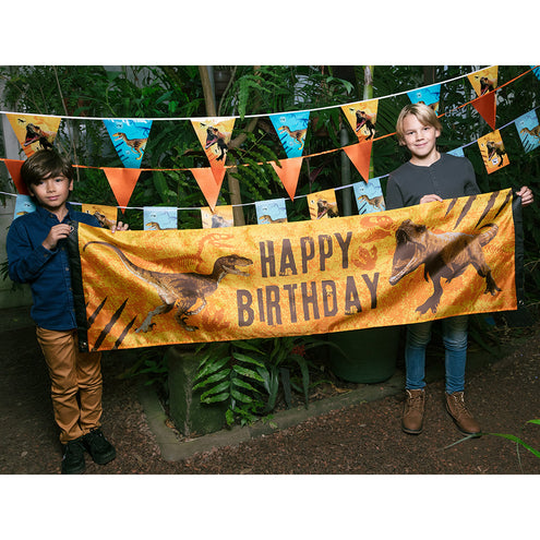 E-Carnavalskleding.nl Polyester banner T-rex 'Happy birthday'