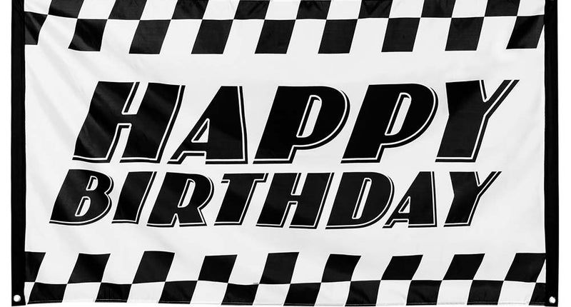 E-Carnavalskleding.nl Polyester vlag Racing 'Happy birthday'
