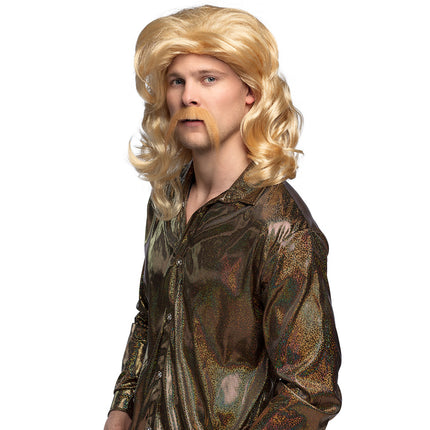 E-Carnavalskleding.nl Pruik Barry met snor blond