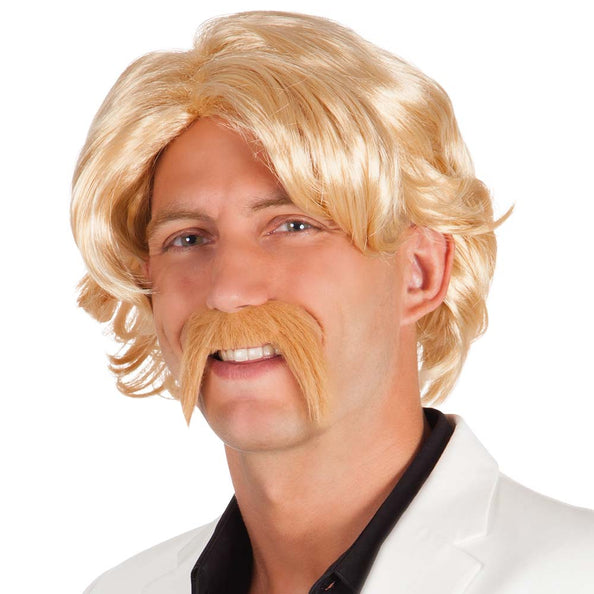 E-Carnavalskleding.nl Pruik Chuck blond met snor