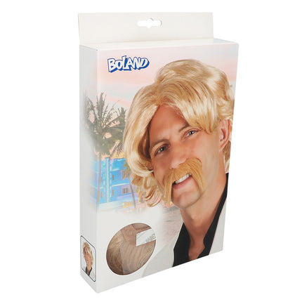 E-Carnavalskleding.nl Pruik Chuck blond met snor
