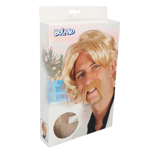E-Carnavalskleding.nl Pruik Chuck blond met snor