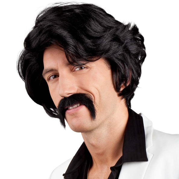 E-Carnavalskleding.nl Pruik Chuck zwart met snor