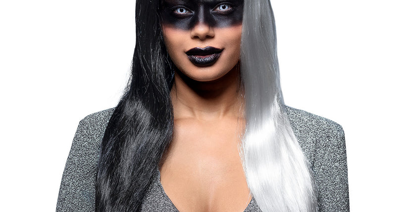 E-Carnavalskleding.nl Pruik Evil temptress zwart wit