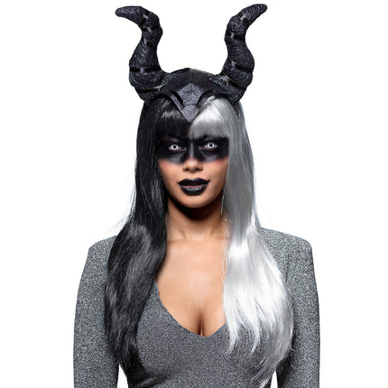 E-Carnavalskleding.nl Pruik Evil temptress zwart wit