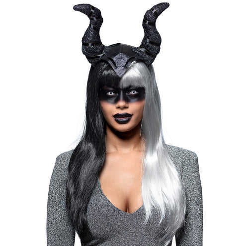 E-Carnavalskleding.nl Pruik Evil temptress zwart wit