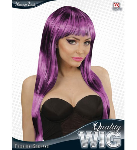 E-Carnavalskleding.nl Pruik fashion streaks zwart/paars Perci