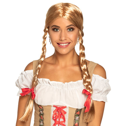 E-Carnavalskleding.nl Pruik Heidi blond met staartjes